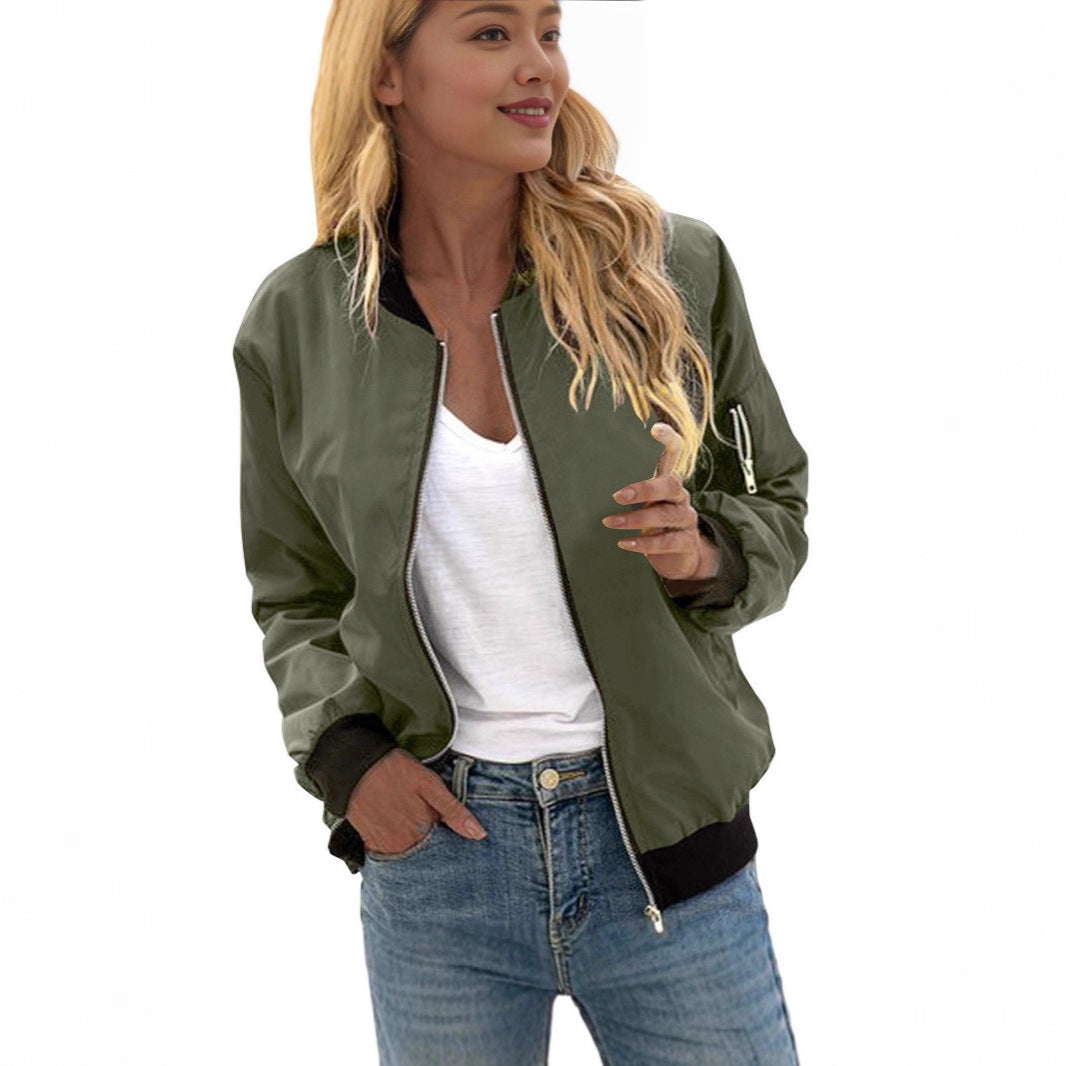 Damen Leichte Bomberjacke mit Reißverschluss Rippbündchen und Ärmeltasche – Avenza
