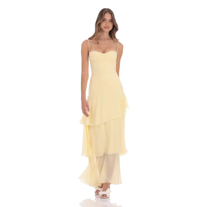 Damen nan romantisches Stufen-Maxikleid mit Herzausschnitt und feinen Spaghettiträgern Echo Archiv
