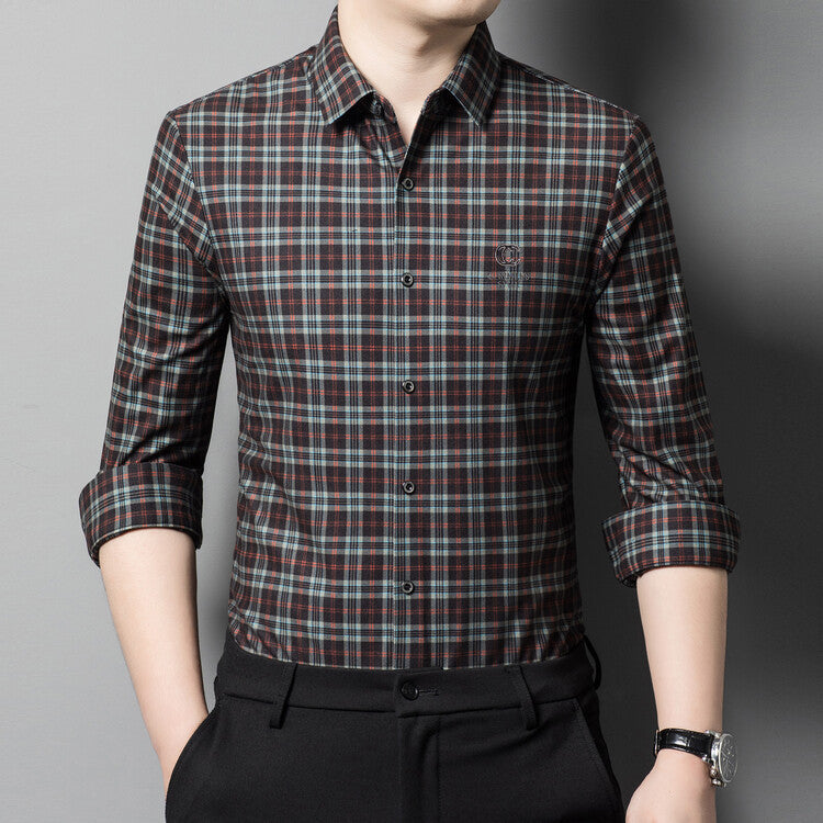 Herren elegantes kariertes Hemd mit Button-Down-Kragen Echoarchiv