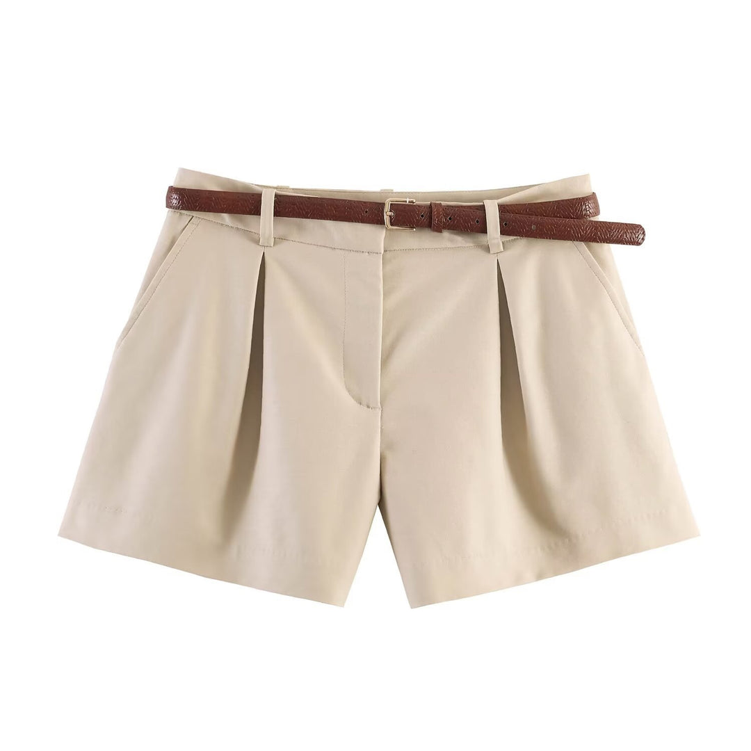 Damen klassische Shorts mit eleganten Falten und Gürtel Echo Archiv