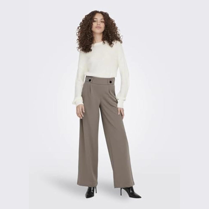 Damen High-Waist Culottehose mit Zierknopf-Bund und weitem Bein – Avélisse