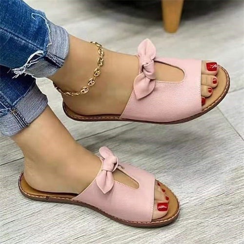 Damen  elegante flache Pantoletten mit Schleifenriemen und gepolsterter Decksohle Echo Archiv