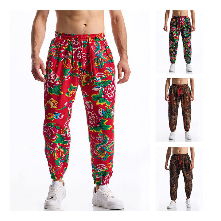 Herren Floral bedruckte Relaxed-Fit Jogginghose mit elastischem Bund und Kordelzug Echo Archiv