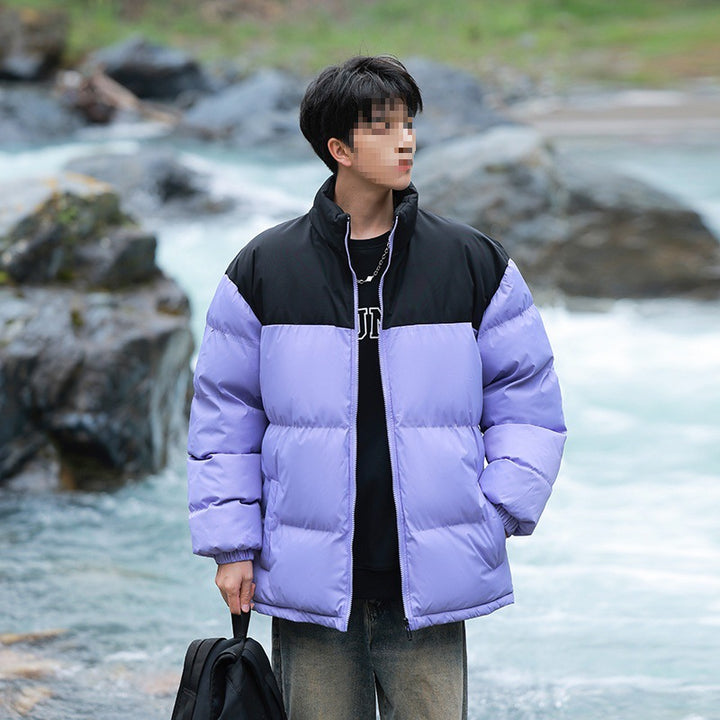 Herren Oversize-Steppjacke mit Colourblock-Schulter, hoher Stehkragen & windabweisender Wattierung Echoarchiv