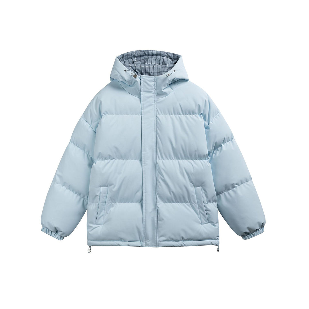 Damen Wattierte Oversize-Steppjacke mit Kapuze, hohem Kragen und karierter Futterverzahnung Echoarchiv