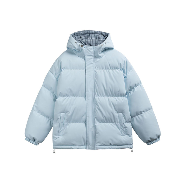 Damen Wattierte Oversize-Steppjacke mit Kapuze, hohem Kragen und karierter Futterverzahnung Echoarchiv