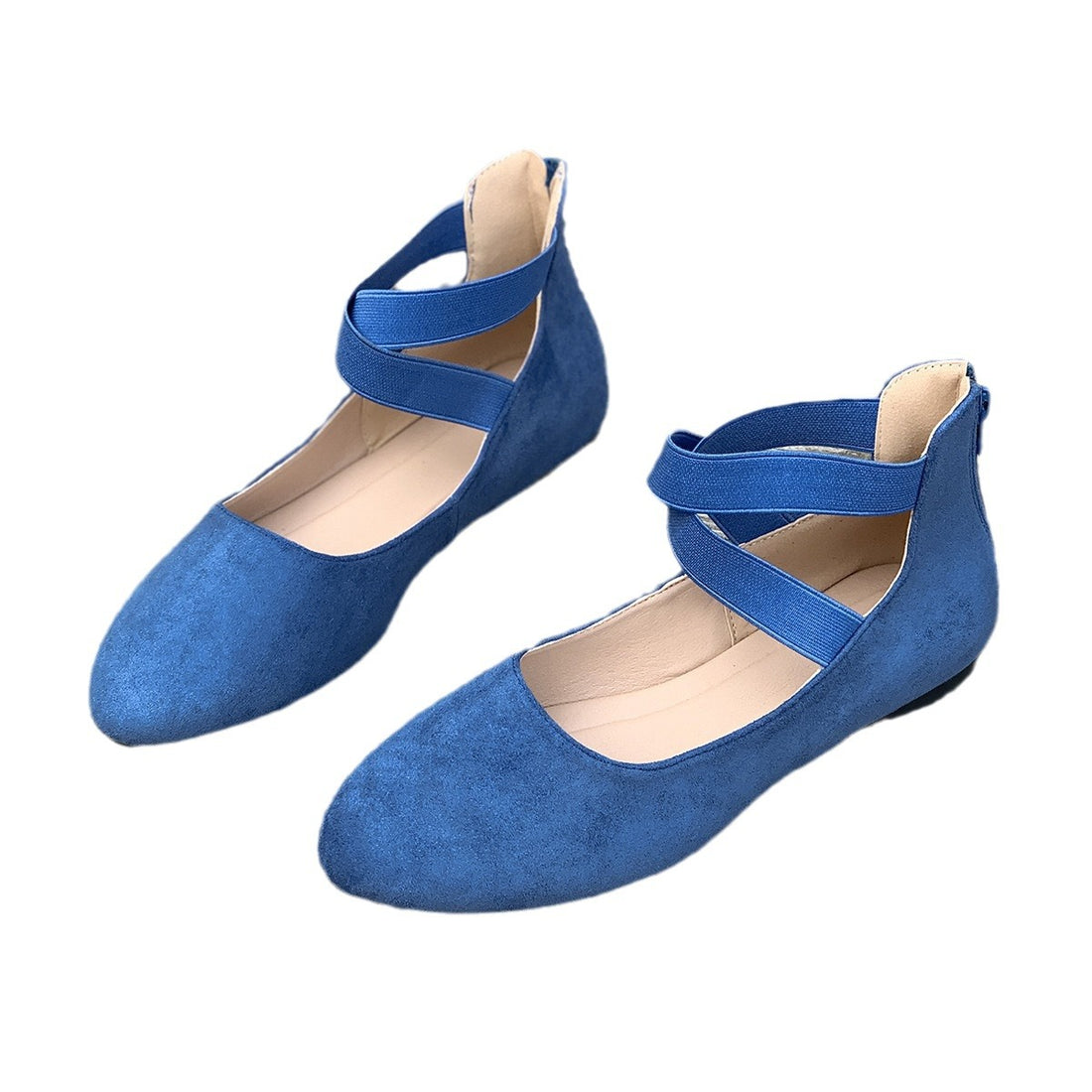 Damen Flache Ballerina-Slipper aus Wildlederimitat mit elastischen Kreuzriemen – Lioré