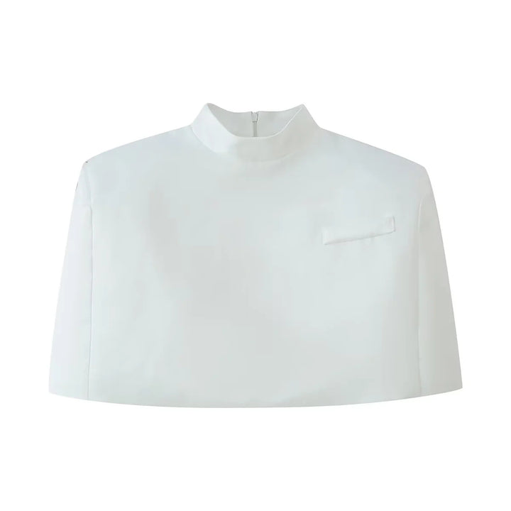 Damen kurzes Capelet-Top mit Stehkragen, verdecktem Rückenreißverschluss und minimalistischer Brustleiste – Célinea