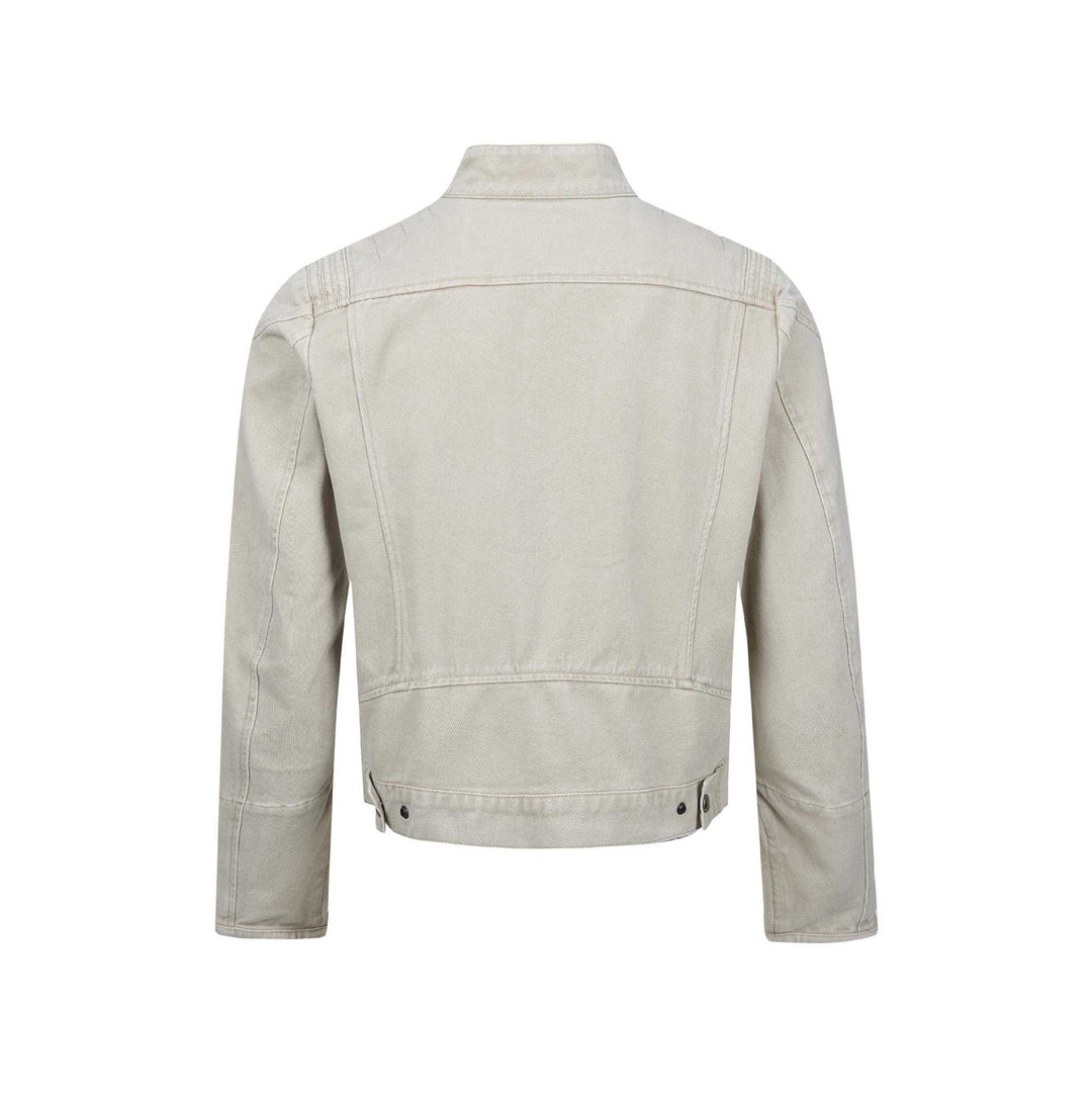 Herren Kurz geschnittener asymmetrischer Canvas-Bikerblouson mit Funnelkragen und Reißverschluss-Detail Echoarchiv