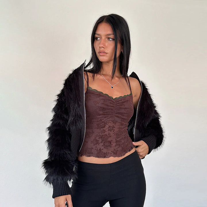 Damen Spitzen-Crop-Top mit floralem Design Echo Archiv
