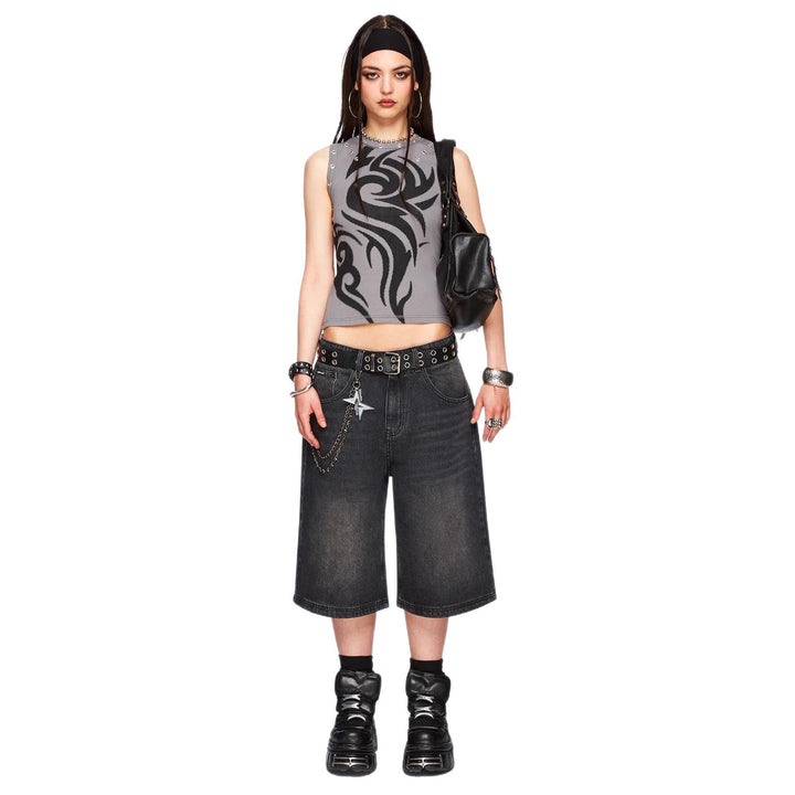 Damen Figurbetontes Top mit grafischem Design Echo Archiv