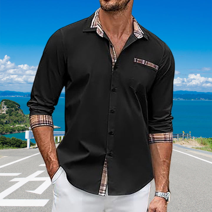 Herren elegantes Langarmhemd mit kontrastierenden Knopfdetails Echoarchiv