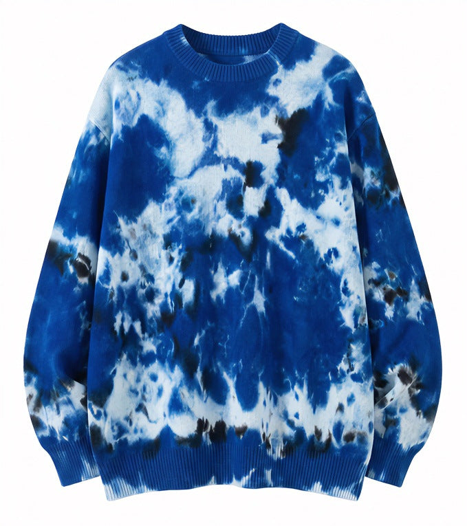 Herren Oversized Batik-Pullover mit Rundhalsausschnitt und Rippbündchen Echoarchiv