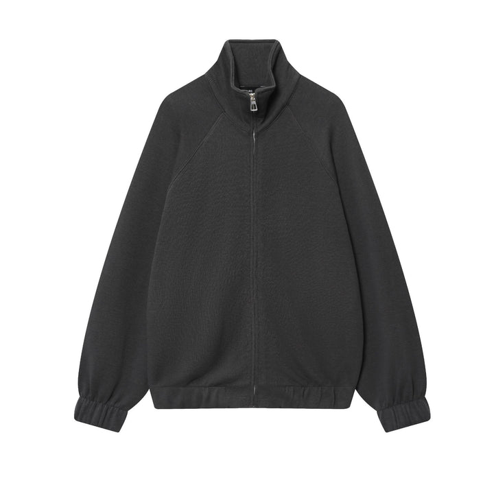 Damen loungiges Sweatsuit-Zweiteiler mit Reißverschluss-Stehkragen, elastischem Saum und weitem Highwaist-Hosenbein – Avélisse