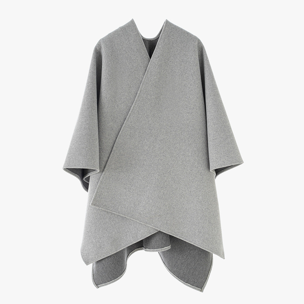 Damen Elegantes Wollmix-Cape mit asymmetrischem Saum und Wickel-Optik Echo Archiv