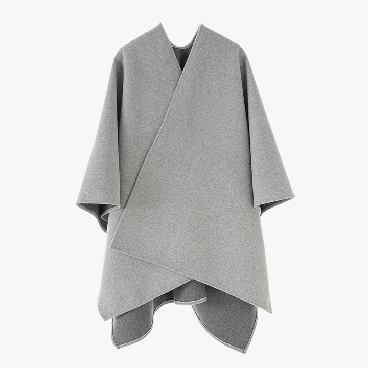 Damen Elegantes Wollmix-Cape mit asymmetrischem Saum und Wickel-Optik Echo Archiv