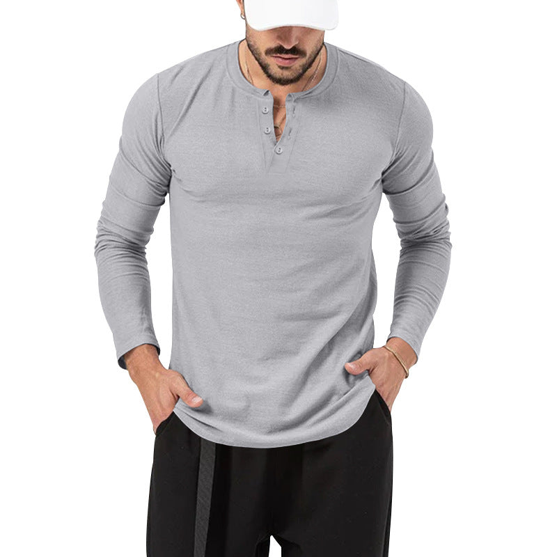 Herren Langarm-Henley-Shirt mit hochwertiger Baumwollmischung und modischen Knopfdetails Echoarchiv