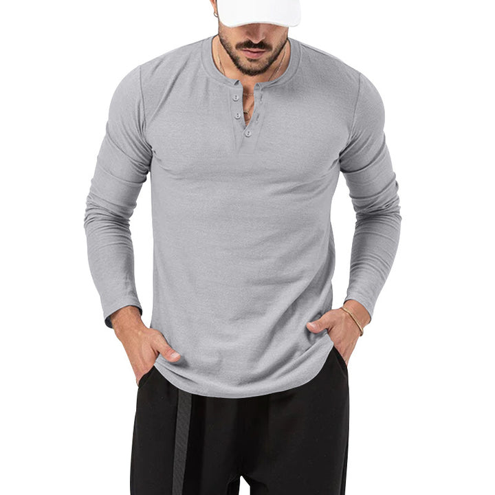 Herren Langarm-Henley-Shirt mit hochwertiger Baumwollmischung und modischen Knopfdetails Echoarchiv