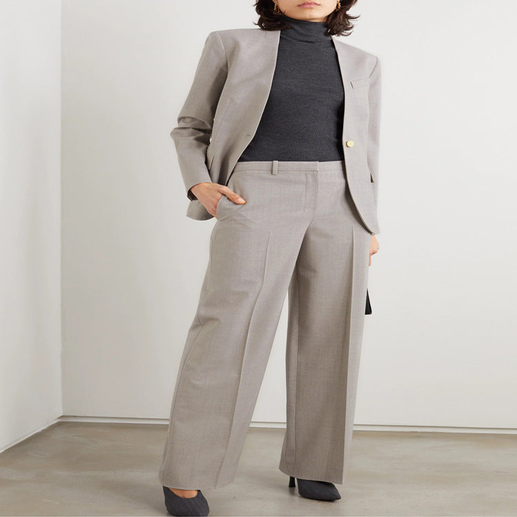 Damen Maßgeschneiderter Hosenanzug mit weitem Bein und einreihigem Blazer Echoarchiv