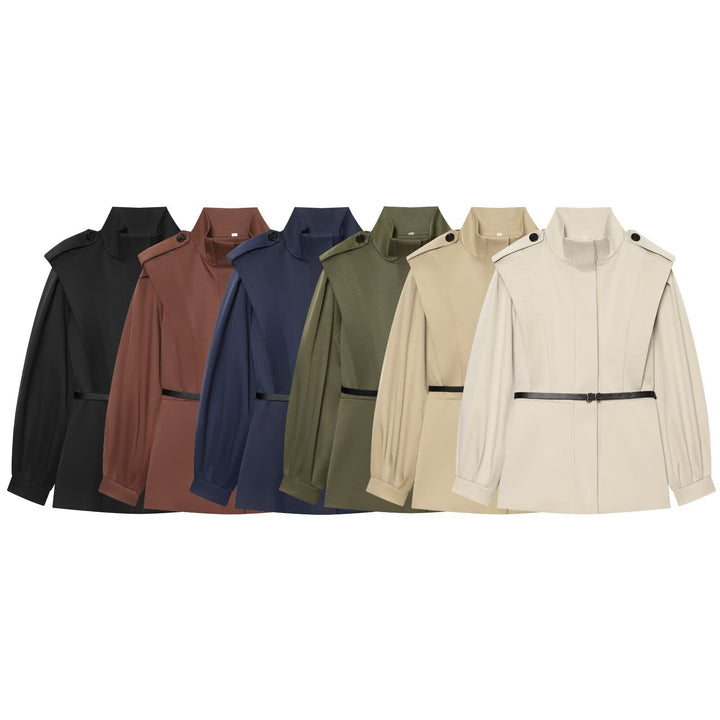 Damen Cape-ähnliche Manteljacke mit Stehkragen, Schulterklappen und Taillengürtel Echo Archiv