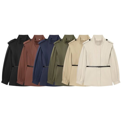 Damen Cape-ähnliche Manteljacke mit Stehkragen, Schulterklappen und Taillengürtel Echo Archiv