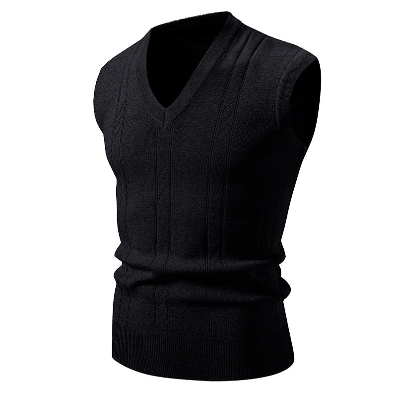 Herren eleganter ärmelloser Pullover mit V-Ausschnitt und strukturiertem Muster Echoarchiv