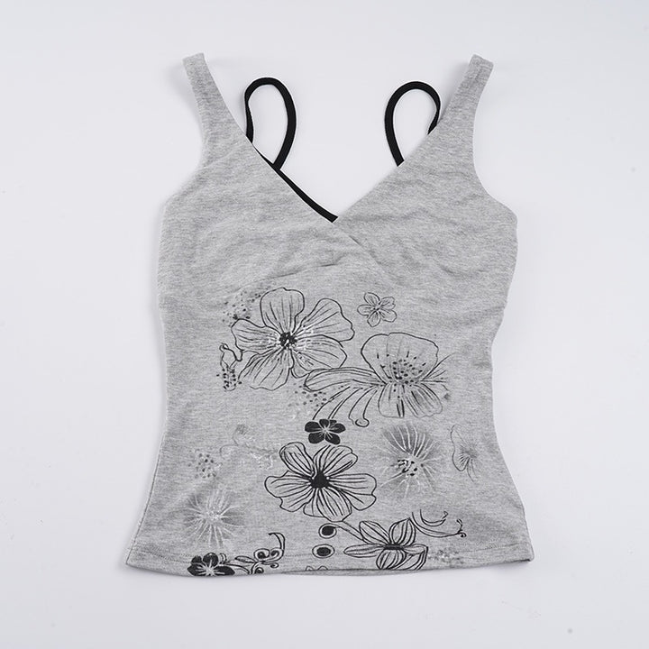 Damen Crop-Top mit floralem Design und Spaghetti-Trägern Echo Archiv