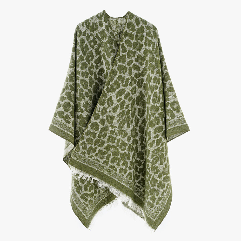 Damen Jacquard-Capeponcho mit Leo-Struktur und Fransensaum Echo Archiv