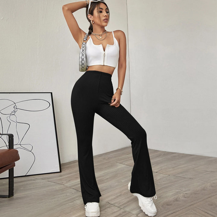 Damen hochtaillierte gerippte Schlaghose aus stretch‑Jersey – Avélisse