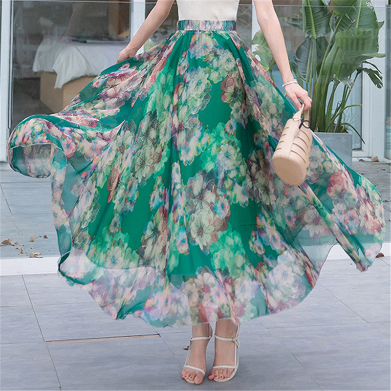 Damen nan lange plissierte Maxirock mit floralem Sommerprint und elastischem Bund Echo Archiv