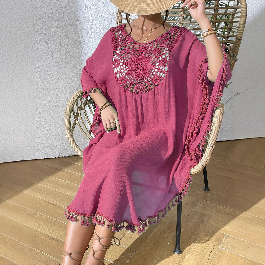 Damen Strandtunika mit elegantem Häkelmuster und fransigen Details Echo Archiv