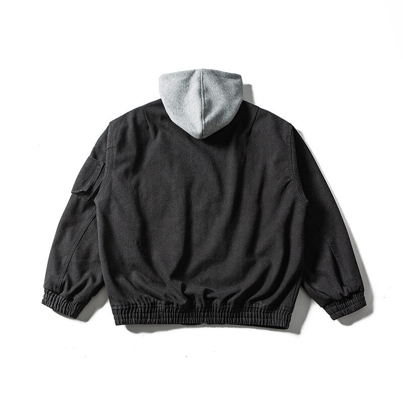 Unisex Oversize Canvas Kapuzenblouson mit Utilityärmeltasche und elastischem Bund Echoarchiv