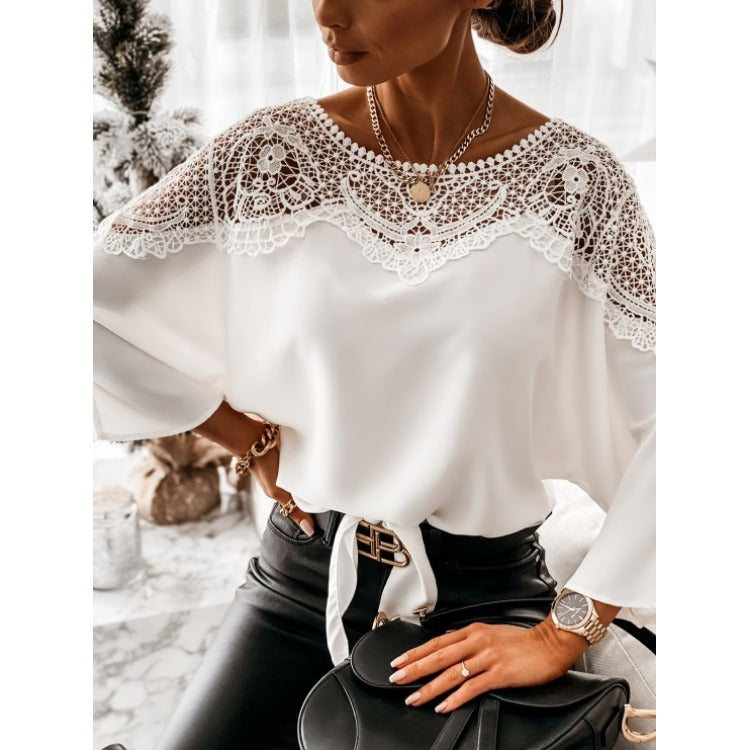 Damen nan elegante Spitzenbluse mit Bindeschleife und überschnittenen Ärmeln Echo Archiv