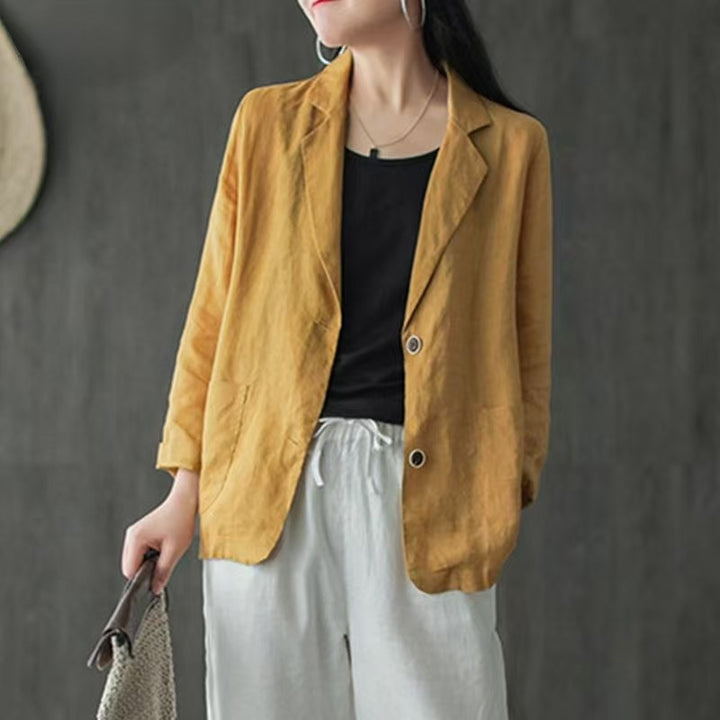 Damen Leinenblazer im lässigen Stil mit lockerer Passform und aufgesetzten Taschen – Célinea