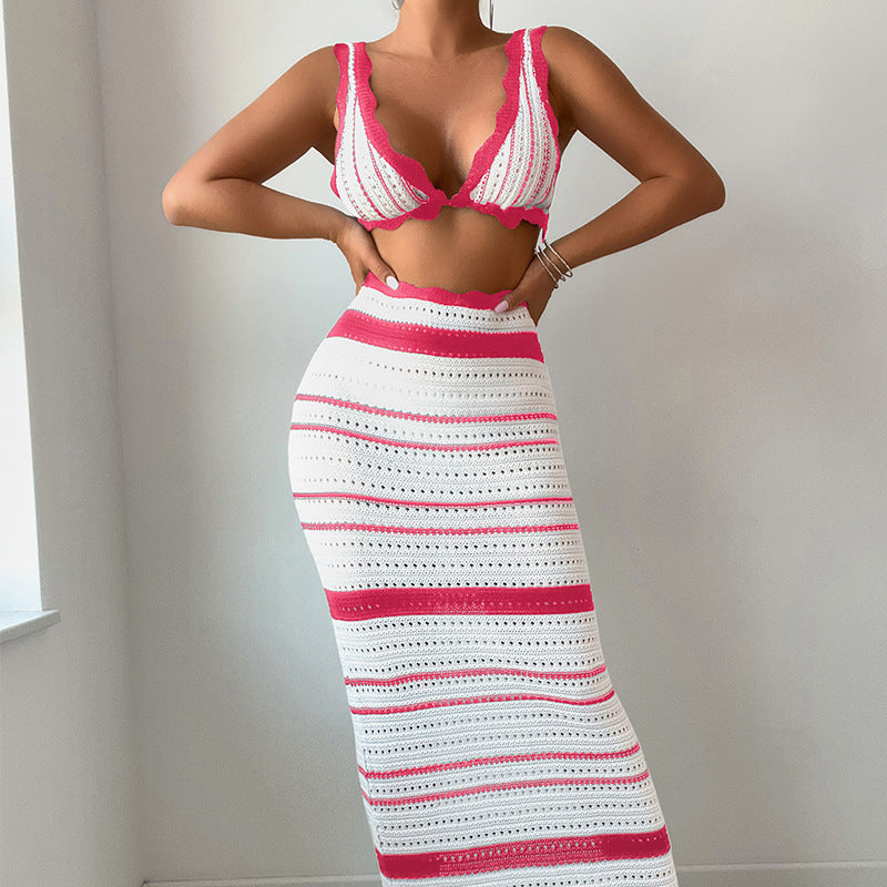 Damen Häkel-Crop-Top und Maxirock Set Echo Archiv