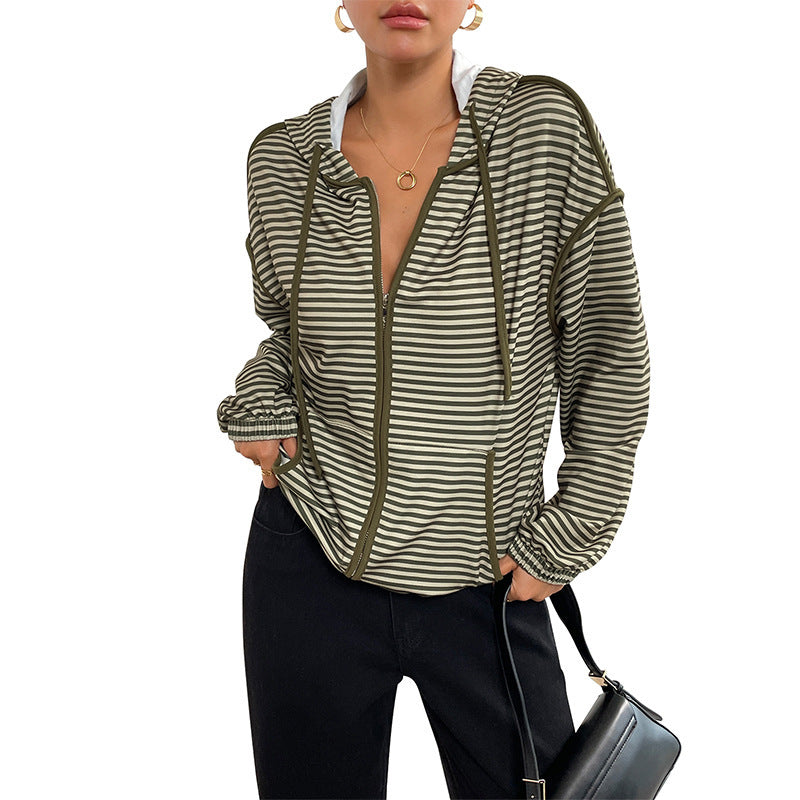 Damen Modische Kapuzenjacke mit Streifen Echo Archiv