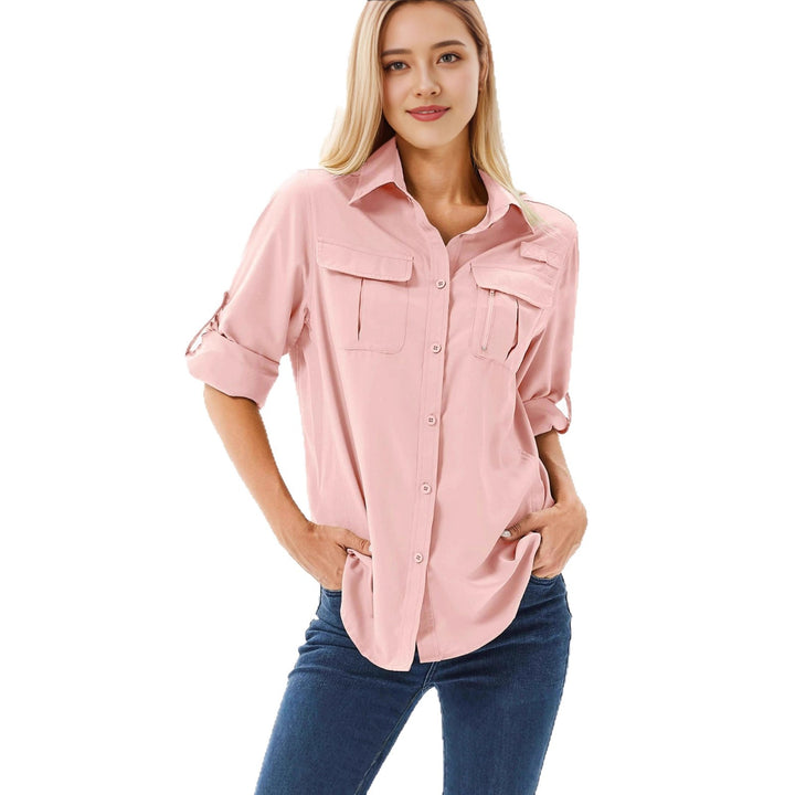 Damen lässige Bluse mit praktischen Taschen und umschlagbaren Ärmeln Echo Archiv