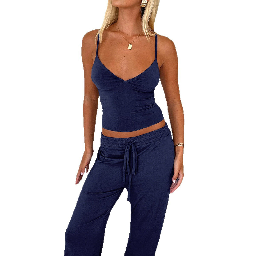 Damen Lässiges Zweiteiliges Set mit Spaghettiträgershirt und weitem Hosen Echo Archiv