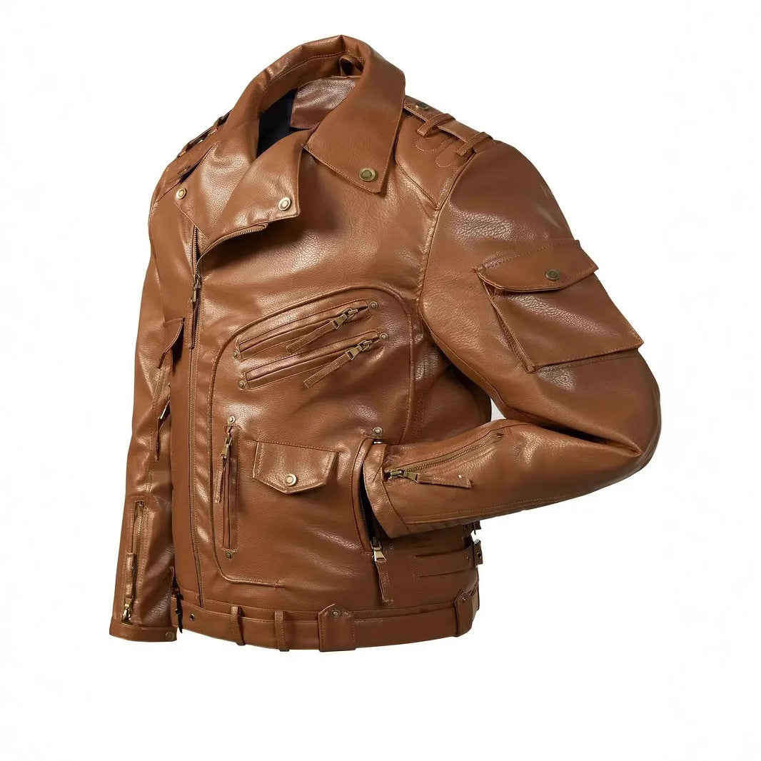 Herren stylische Bikerjacke mit mehreren Reißverschlusstaschen und Gürteldetail Echoarchiv