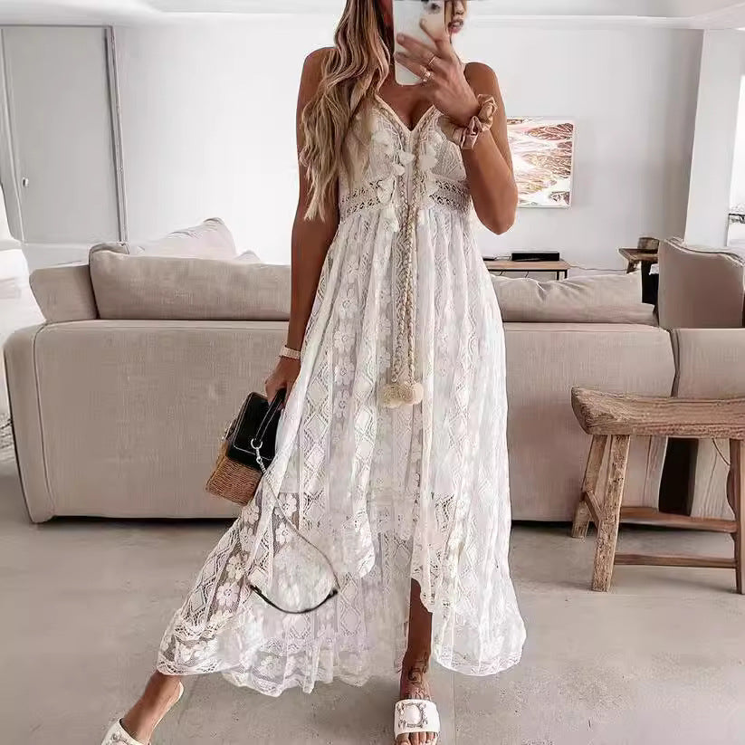 Damen Boho-Maxikleid mit Spitzenakzenten und dekorativen Quasten Echo Archiv