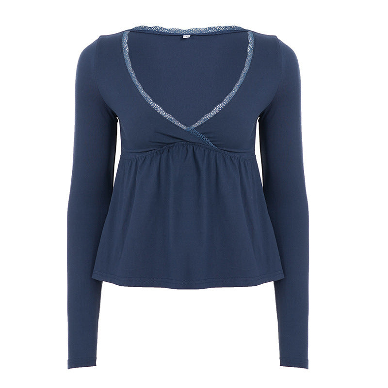 Damen Langärmeliges Umstands- und Stillshirt mit Wickel‑Ausschnitt, Spitzenbesatz und Empire‑Taille – Avérine