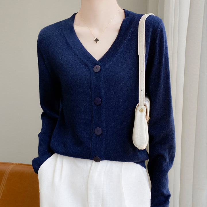 Damen Leichter V‑Ausschnitt-Cardigan mit seitlichem Saumschlitz und geripptem Bund Echoarchiv