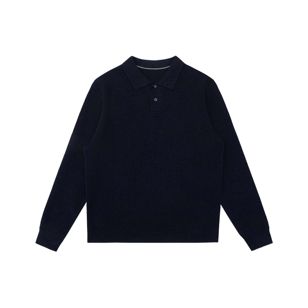 Unisex Gerippter Polokragen-Pullover aus Feinstrick mit Knopfleiste Echoarchiv