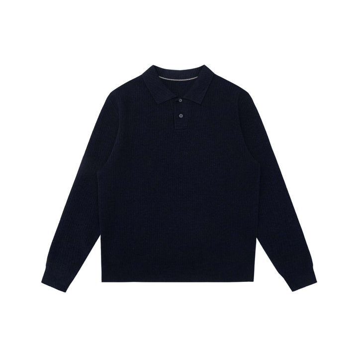 Unisex Gerippter Polokragen-Pullover aus Feinstrick mit Knopfleiste Echoarchiv