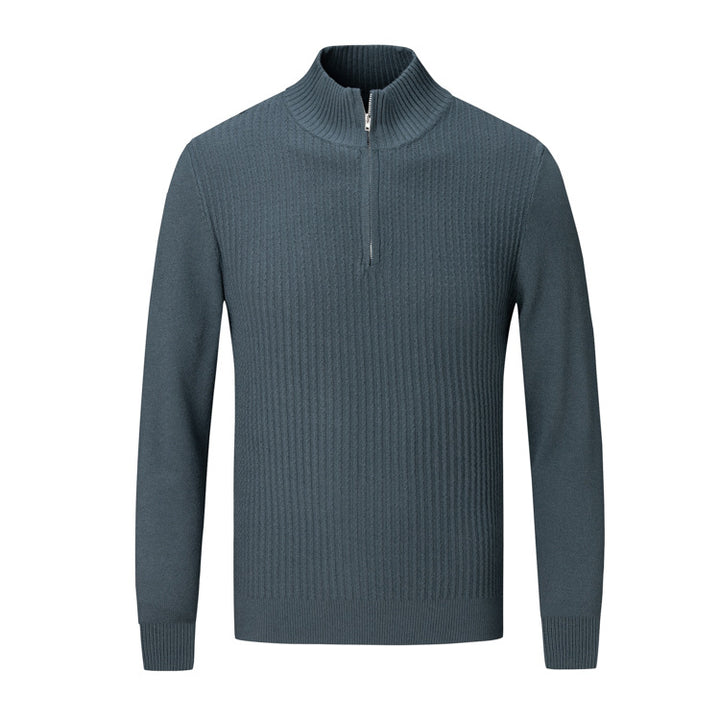 Herren Strickpullover mit modernem Stehkragen und feinem Rippdesign Echoarchiv