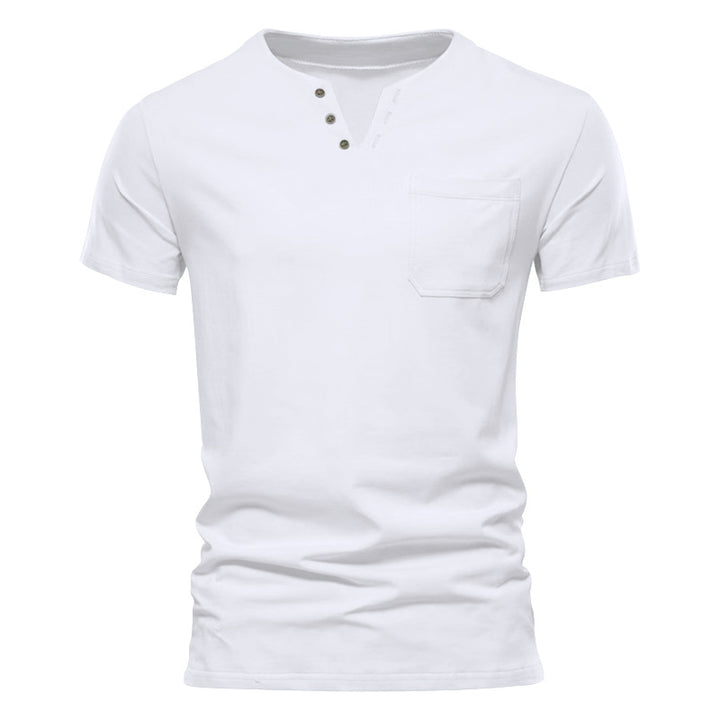 Herren Kurzarm-Henley-T-Shirt mit praktischer Brusttasche und anpassbarem Knopfverschluss Echoarchiv