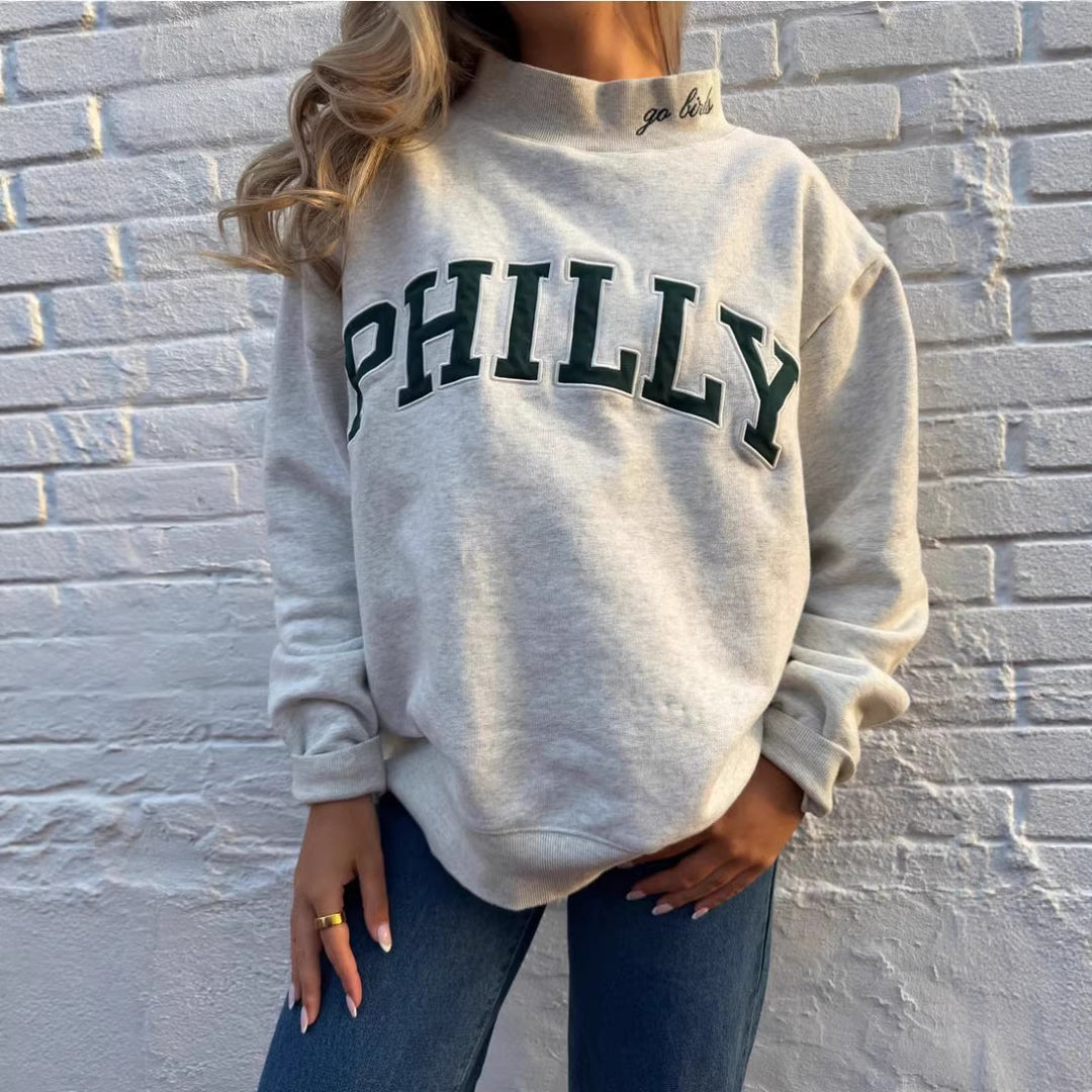 Damen nan weit geschnittenes College-Sweatshirt mit hohem Stehkragen und aufgenähtem Schriftzug Echo Archiv