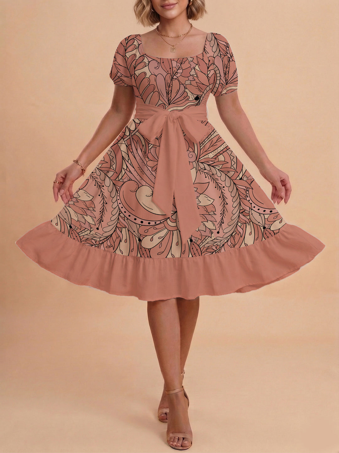 Damen elegantes Maxikleid mit floralem Design und Taillengürtel Echo Archiv