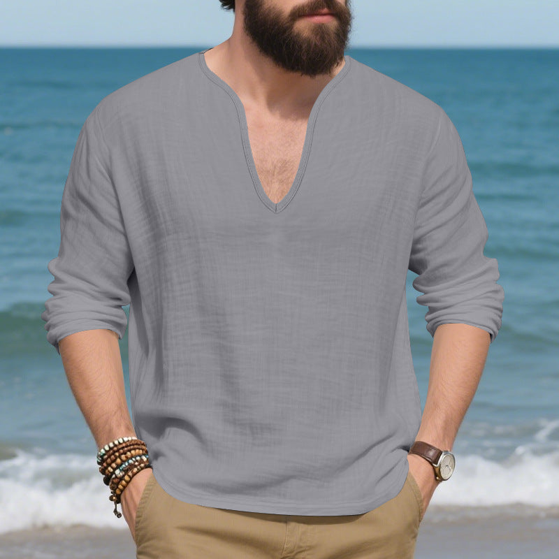 Herren lässiges Langarmshirt mit V-Ausschnitt aus atmungsaktiver Baumwolle Echoarchiv