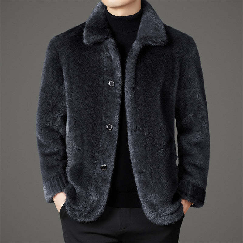 Herren elegante Plüschjacke mit Knopfverschluss Echoarchiv